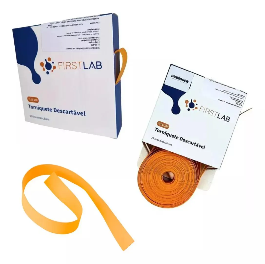 GARROTE TORNIQUETE DESCARTáVEL KIT COM 2 CAIXAS COM 25 TIRAS LATEX FREE FIRSTLAB