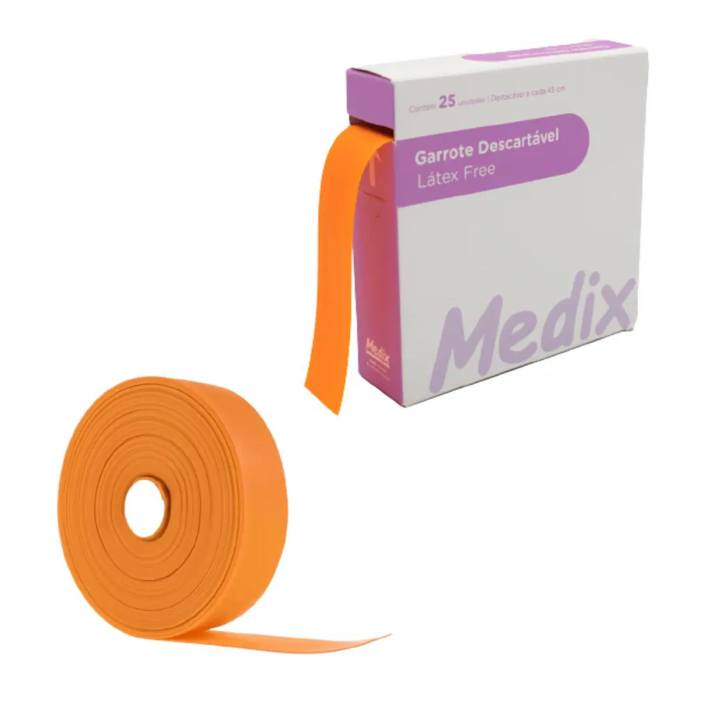 KIT 4 CAIXAS GARROTE TORNIQUETE DESCARTáVEL CAIXA COM 25 TIRAS LATEX FREE MEDIX