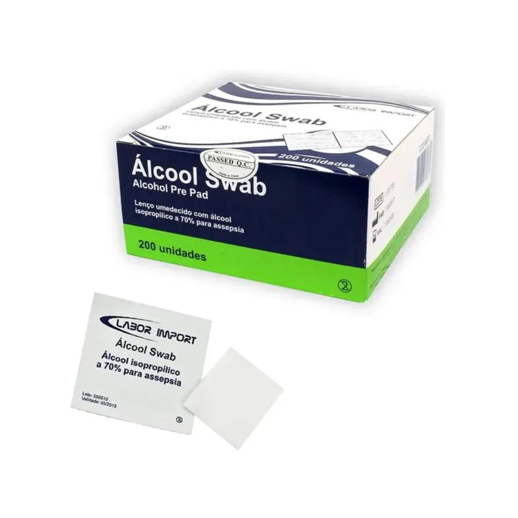 KIT C/ 4 CAIXAS LENçO UMEDECIDO SACHE ÁLCOOL SWAB 70% C/ 200 UN LABOR IMPORT