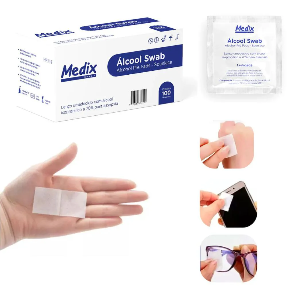 LENçOS UMEDECIDOS SACHES ÁLCOOL SWAB 70% MEDIX KIT COM 400 UNIDADES