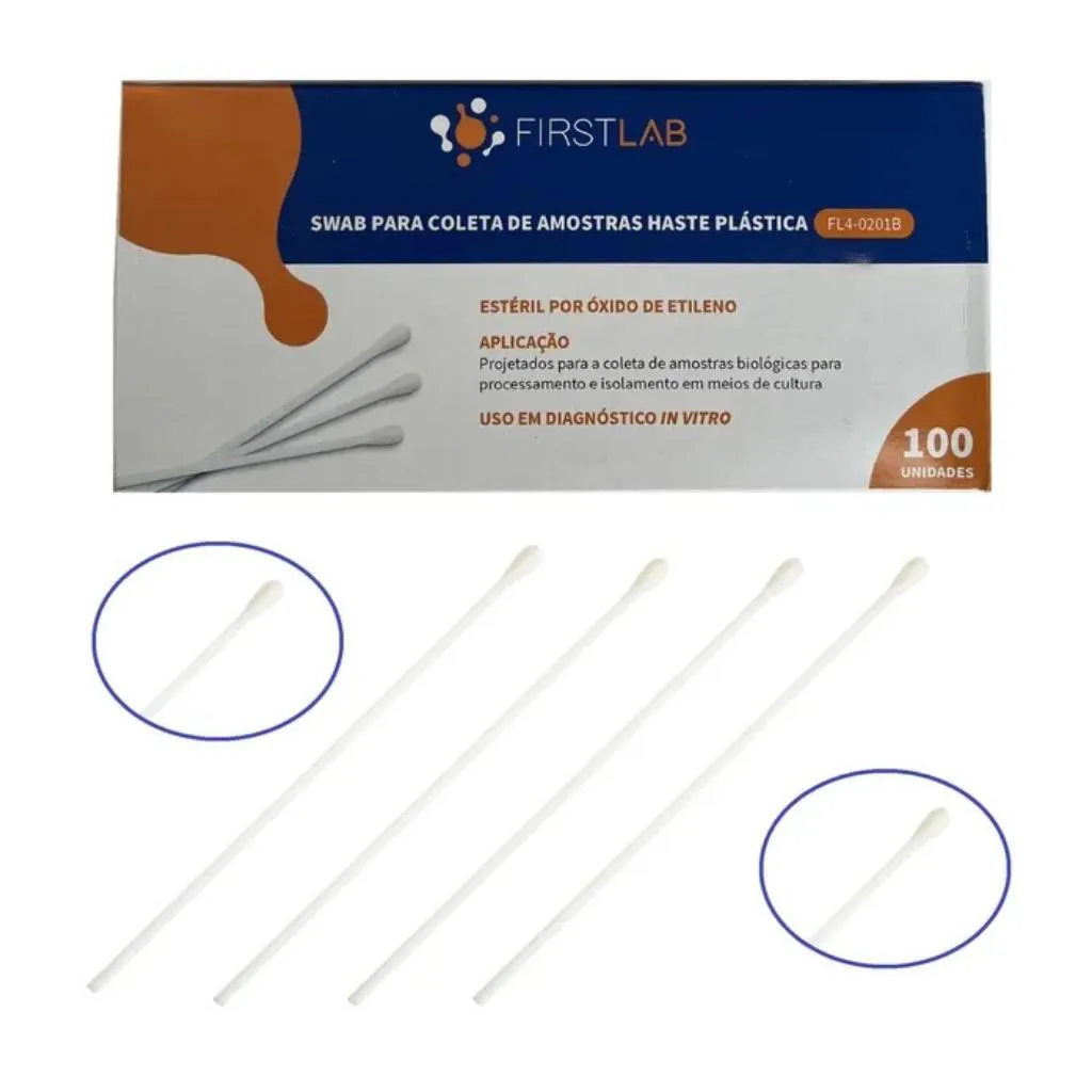 SWAB PARA COLETA DE AMOSTRAS HASTE PLASTICA ESTéRIL C/ 100 UN FIRSTLAB