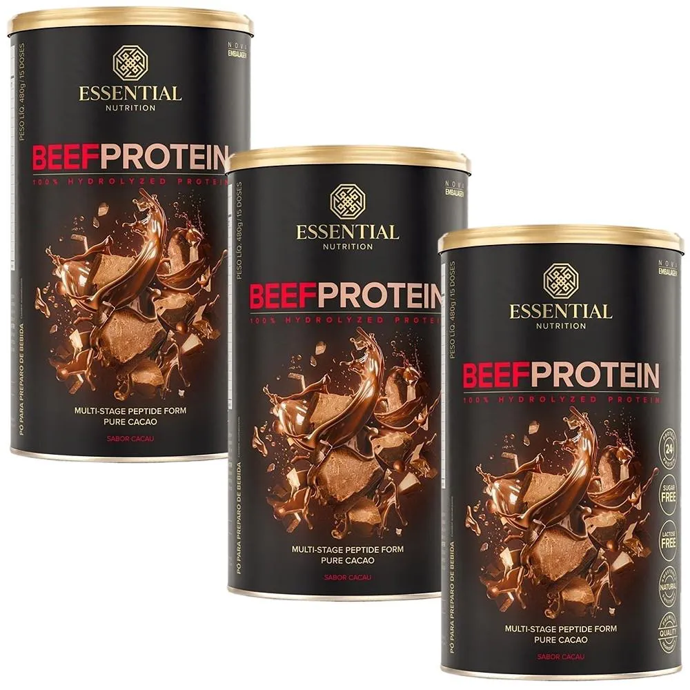 KIT 3 X BEEF PROTEIN CACAU (480G) - ESSENTIAL NUTRITION