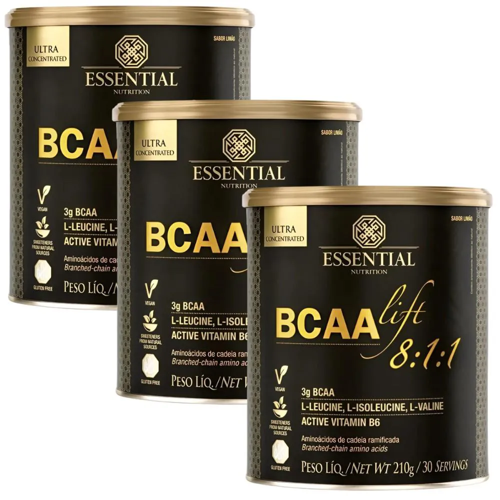 KIT 3X BCAA LIFT 8:1:1 (210G) - ESSENTIAL NUTRITION SABOR:LIMãO