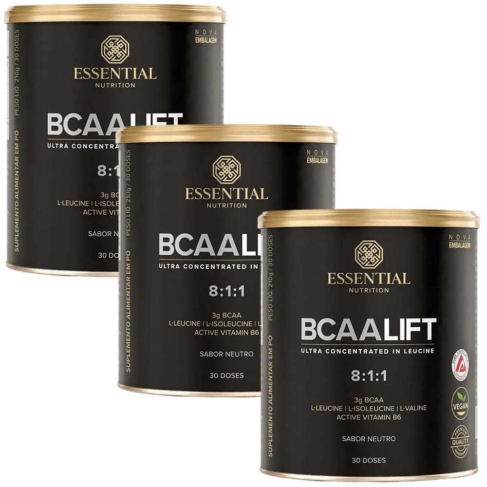 KIT 3X BCAA LIFT 8:1:1 (210G) NEUTRO - ESSENTIAL NUTRITION