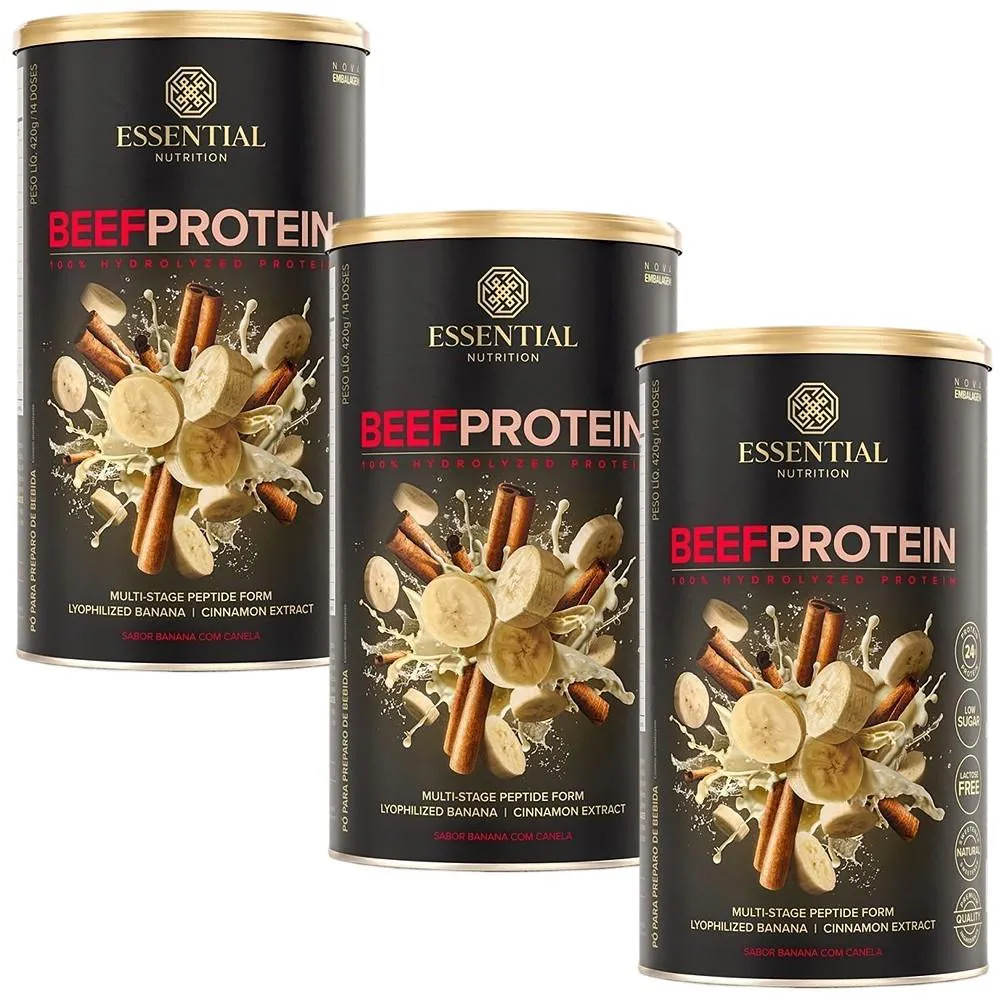 KIT 3X BEEF PROTEIN BANANA COM CANELA - (420G CADA) - ESSENTIAL NUTRITION