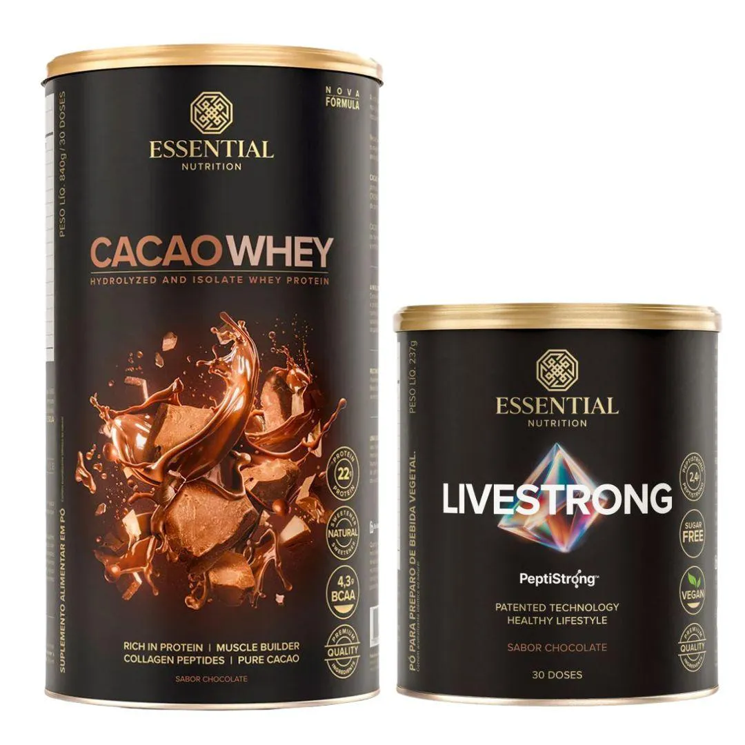 KIT CACAO WHEY 840G - LIVESTRONG CHOCOLATE 237G - ESSENTIAL
