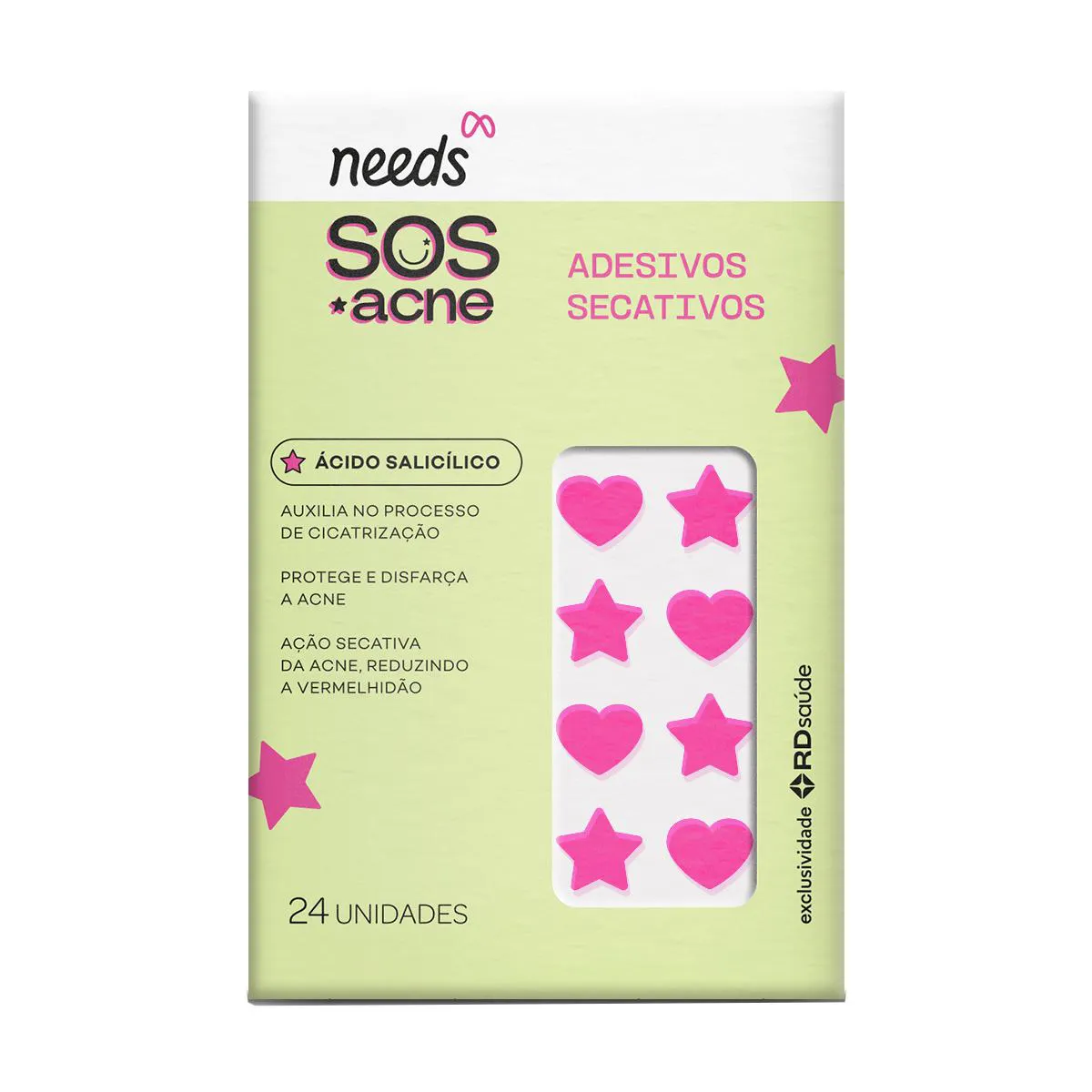 Adesivo Secativo para Acne Needs SOS Acne Ácido Salicílico 24 Unidades