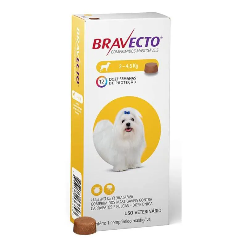 ANTIPULGAS E CARRAPATOS BRAVECTO 112,5MG PARA CACHORROS DE 2,0KG ATé 4,5KG COM 1 COMPRIMIDO