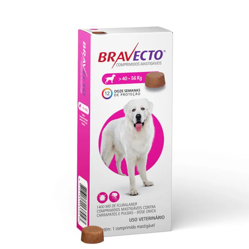 ANTIPULGAS E CARRAPATOS BRAVECTO 1400MG PARA CACHORROS DE 40KG ATé 56KG COM 1 COMPRIMIDO