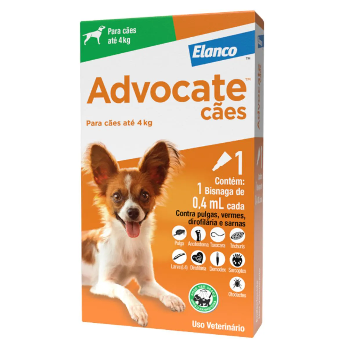 ANTIPULGAS ADVOCATE 0,4ML PARA CãES DE ATé 4KG COM 1 PIPETA
