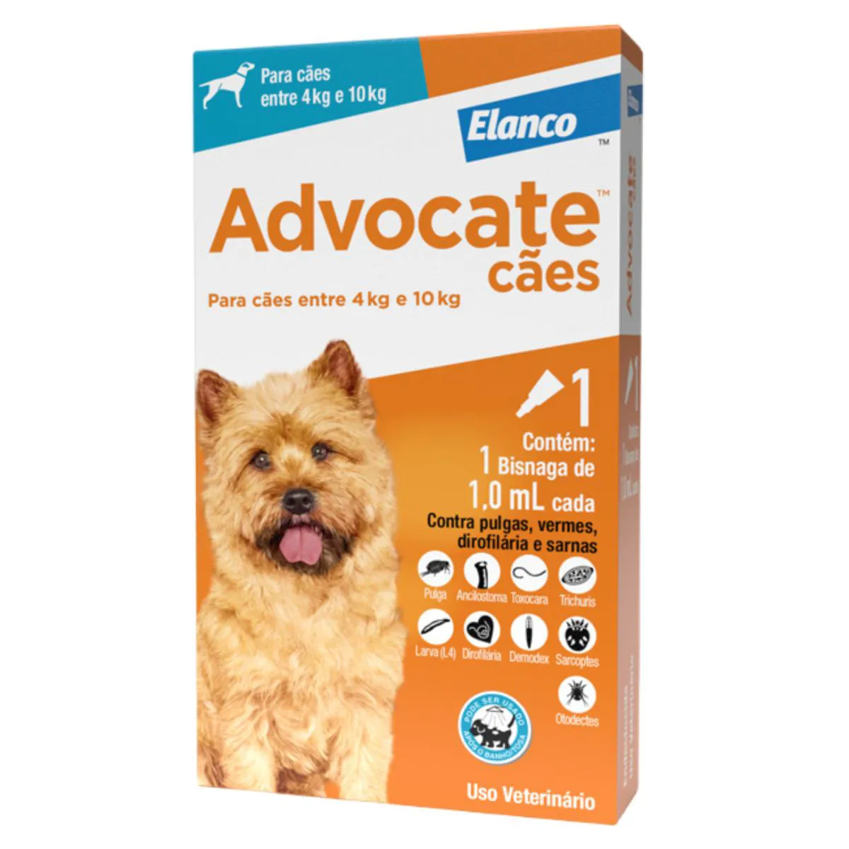 ANTIPULGAS ADVOCATE 1,0ML PARA CACHORROS DE 4KG ATé 10KG COM 1 PIPETA