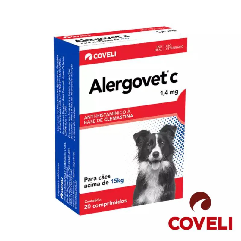 ANTIALéRGICO ALERGOVET C 1,4MG PARA CãES COM 20 COMPRIMIDOS