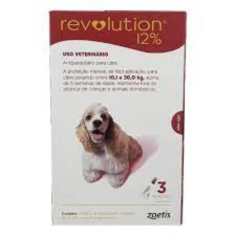 REVOLUTION 12% CãES ENTRE 10 E 20KG - 1,0ML - 3 PIP VERM