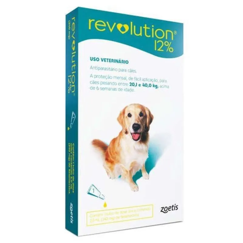 REVOLUTION 12% CãES ENTRE 20 E 40KG - 2,0ML - 1 PIP VERDE