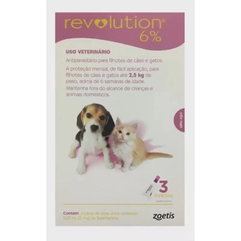 REVOLUTION 6% CãES E GATOS ATé 2,5KG - 0,25ML - 3 PIP ROSA