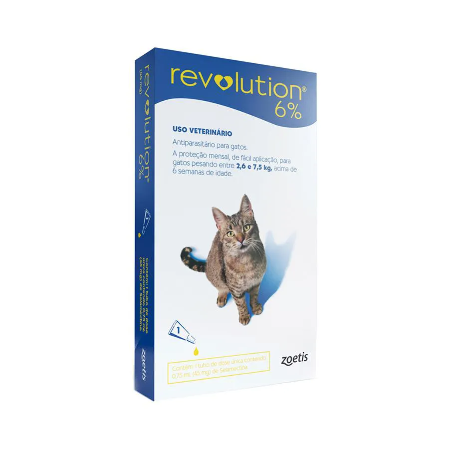 REVOLUTION 6% GATOS ENTRE 2,6 E 7,5KG - 0,75ML -  1 PIP AZUL