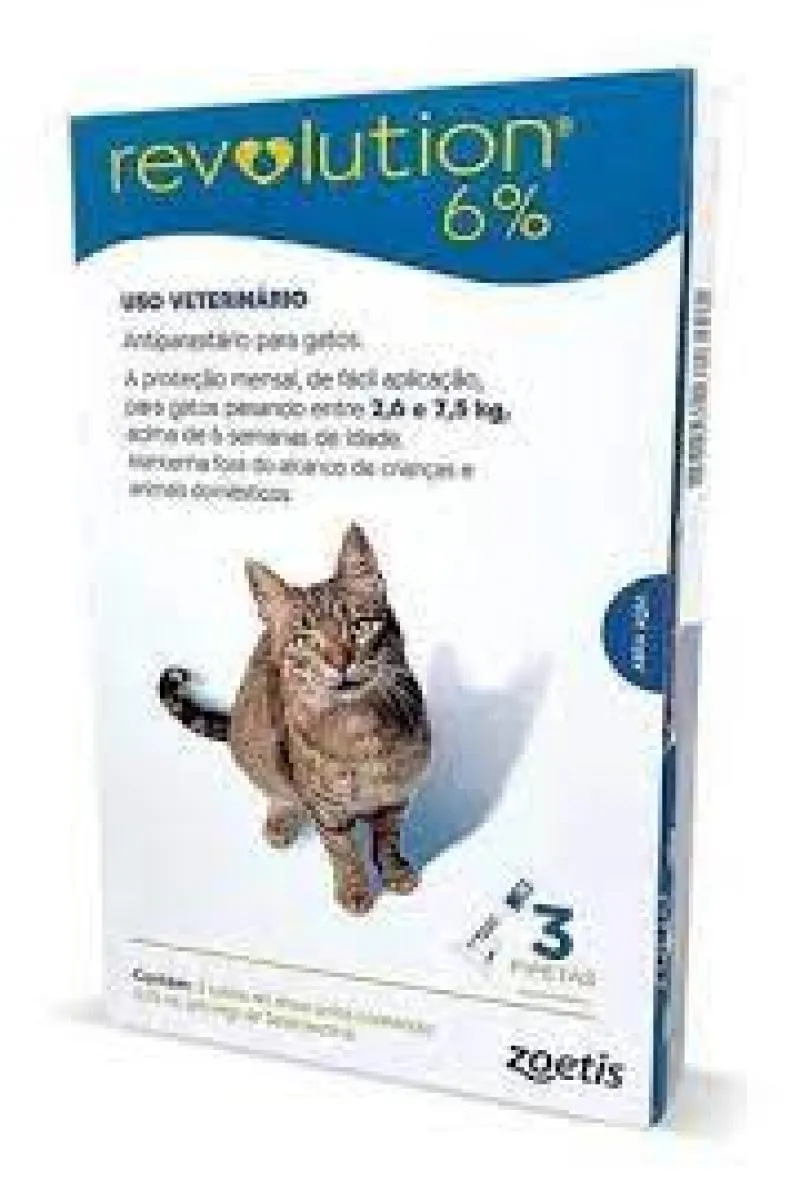 REVOLUTION 6% GATOS ENTRE 2,6 E 7,5KG - 0,75ML - 3 PIP AZUL