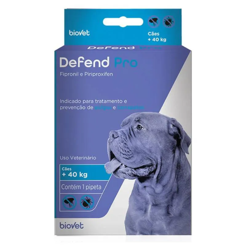 ANTIPULGAS E CARRAPATOS DEFEND PRO BIOVET PARA CãES ACIMA DE 40 KG COM 1 PEPITA