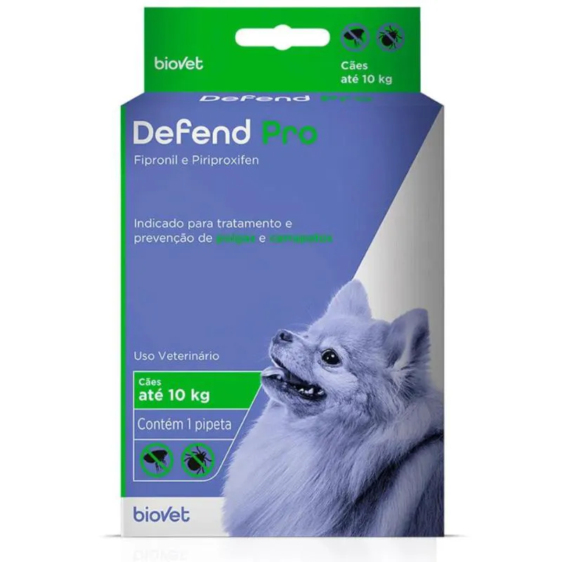 ANTIPULGAS E CARRAPATOS DEFEND PRO BIOVET PARA CãES ATé 10KG COM 1 PIPETA