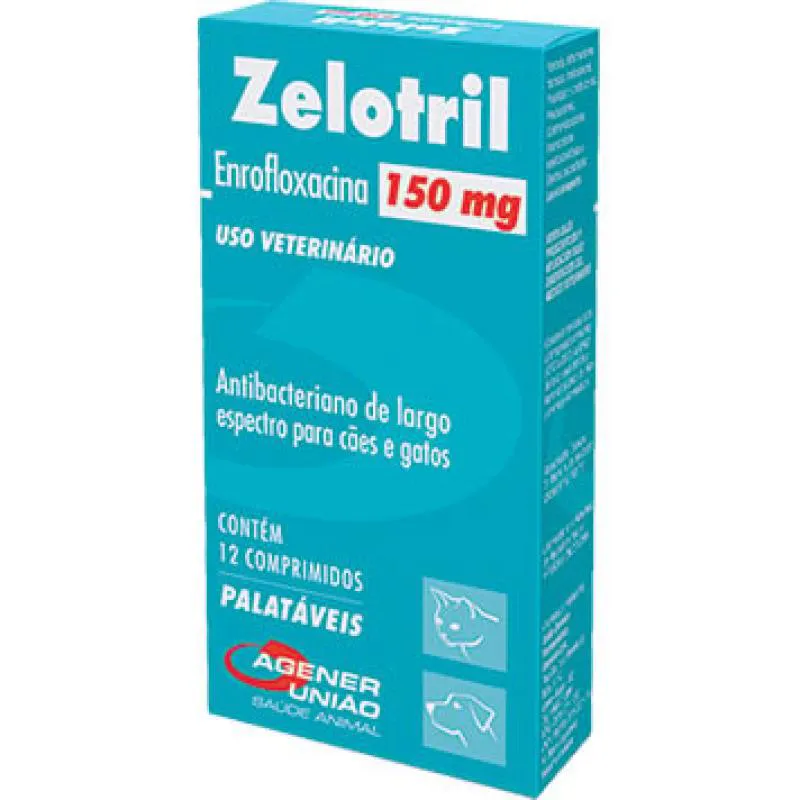 BACTERICIDA ZELOTRIL PARA CãES E GATOS 12 COMPRIMIDOS 150MG