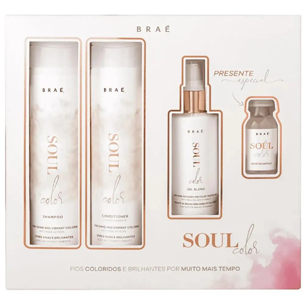 BRAé CAIXA PRESENTE SOUL COLOR – KIT SHAMPOO + CONDICIONADOR + OIL + AMPOLA