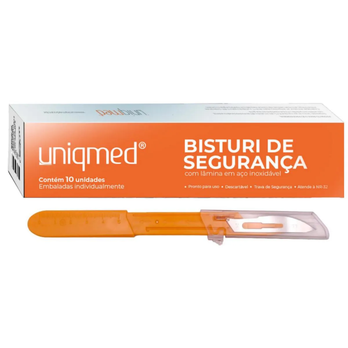 BISTURI DESCARTáVEL COM DISPOSITIVO SEGURANçA UNIQMED 10 UN VáRIOS TAMANHOS 15