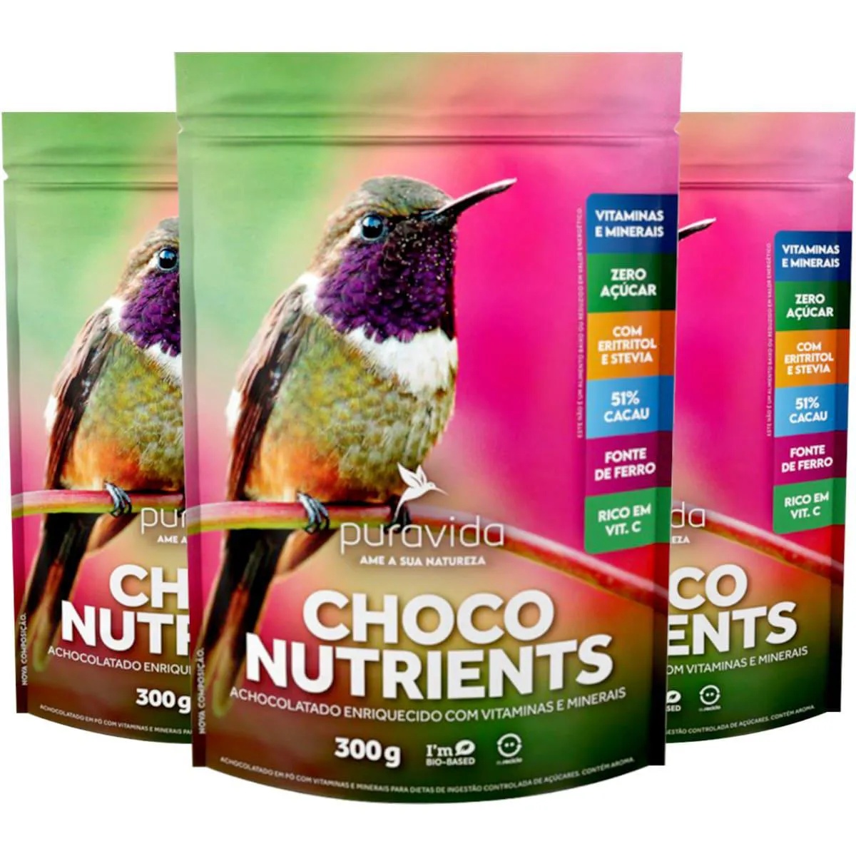 Choco Nutrients Achocolatado em Pó 3 X 300g Puravida