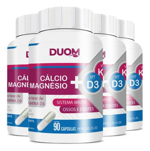 Cálcio Magnésio e Vitamina D3 K2 4 X 90 Cápsulas Duom