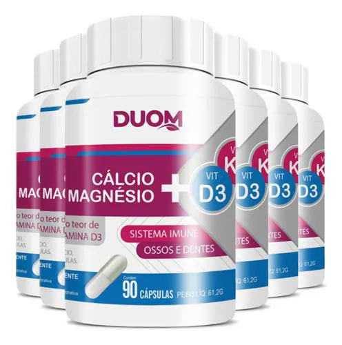 Cálcio Magnésio e Vitamina D3 K2 6 X 90 Cápsulas Duom