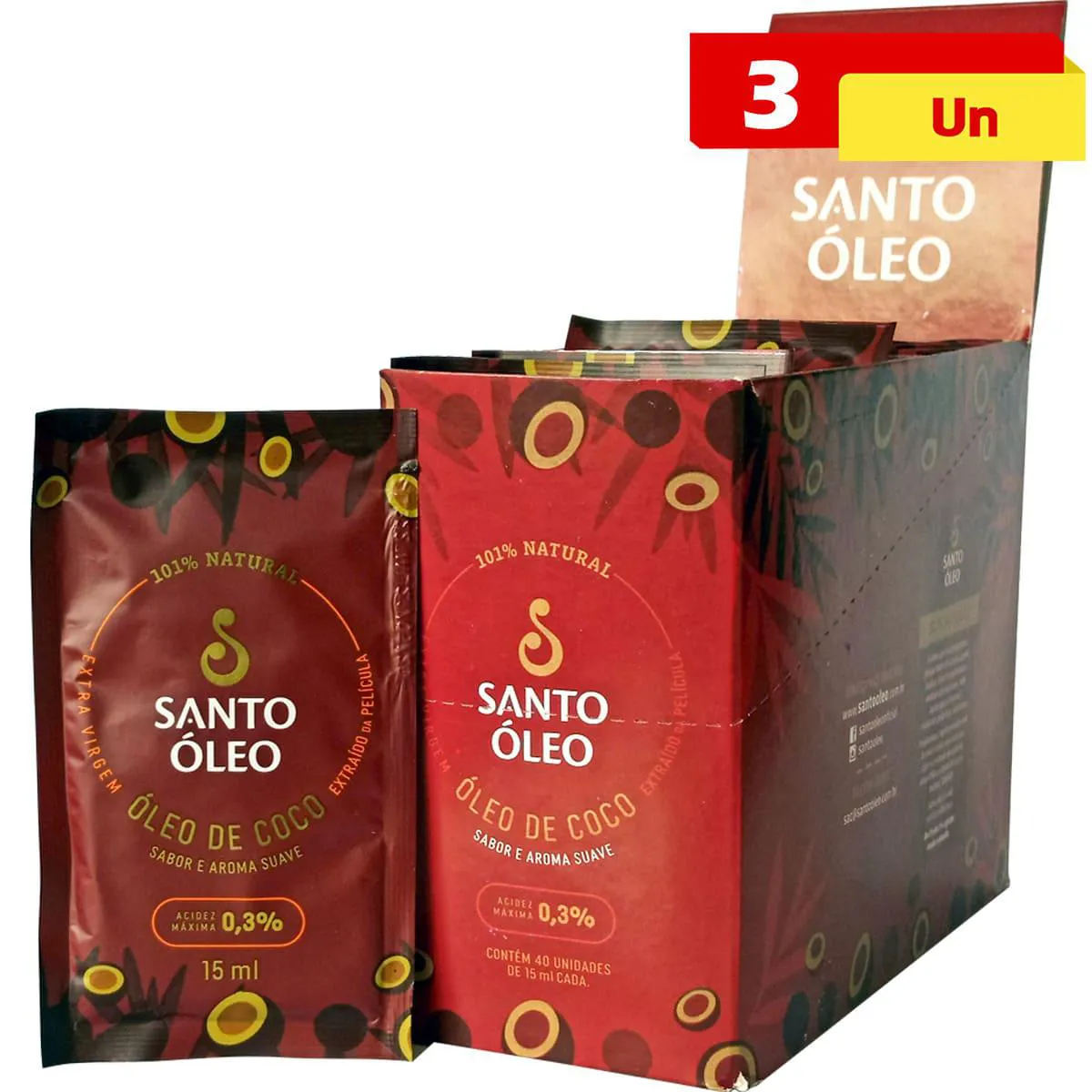 Óleo de Coco Extravirgem Película 3 X 40 Sachês Santo Óleo