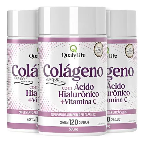 Colágeno Verisol Ácido Hialurônico 3x 120 Cápsulas Qualylife