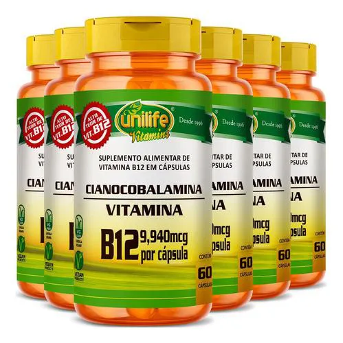 Vitamina B12 Cianocobalamina 6 X 60 Cápsulas Unilife	