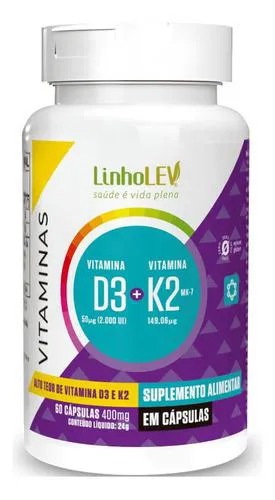 VITAMINA D3 E K2 60 CAPSULAS - LINHO LEV