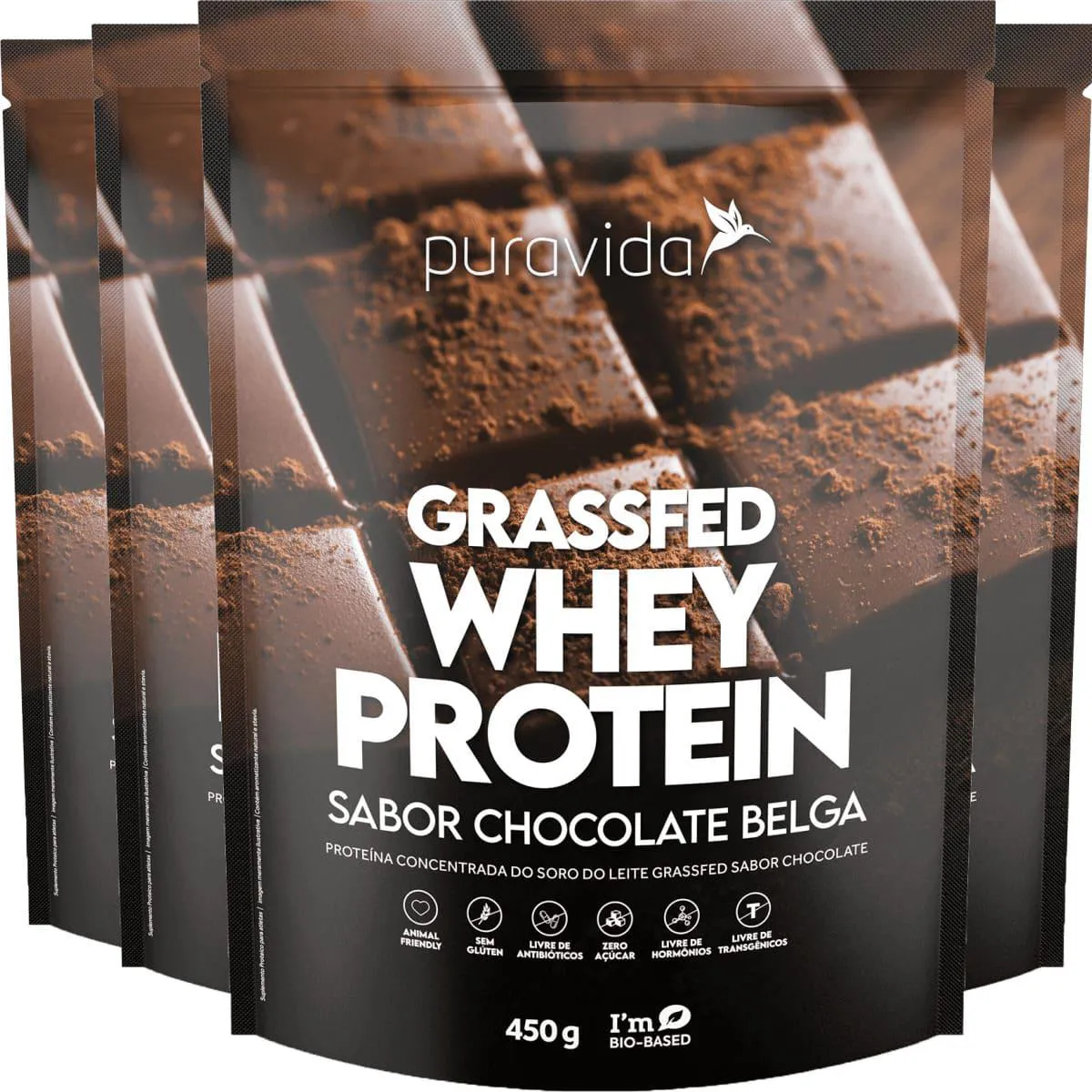 Whey Protein Grassfed Chocolate Belga 4 X 450g Puravida