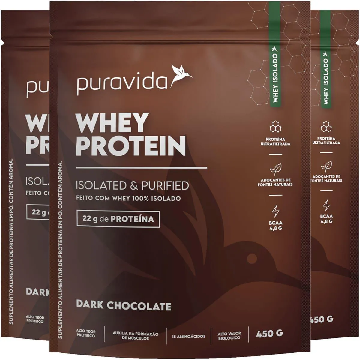 Whey Protein Dark Chocolate 3 X 450g Puravida
