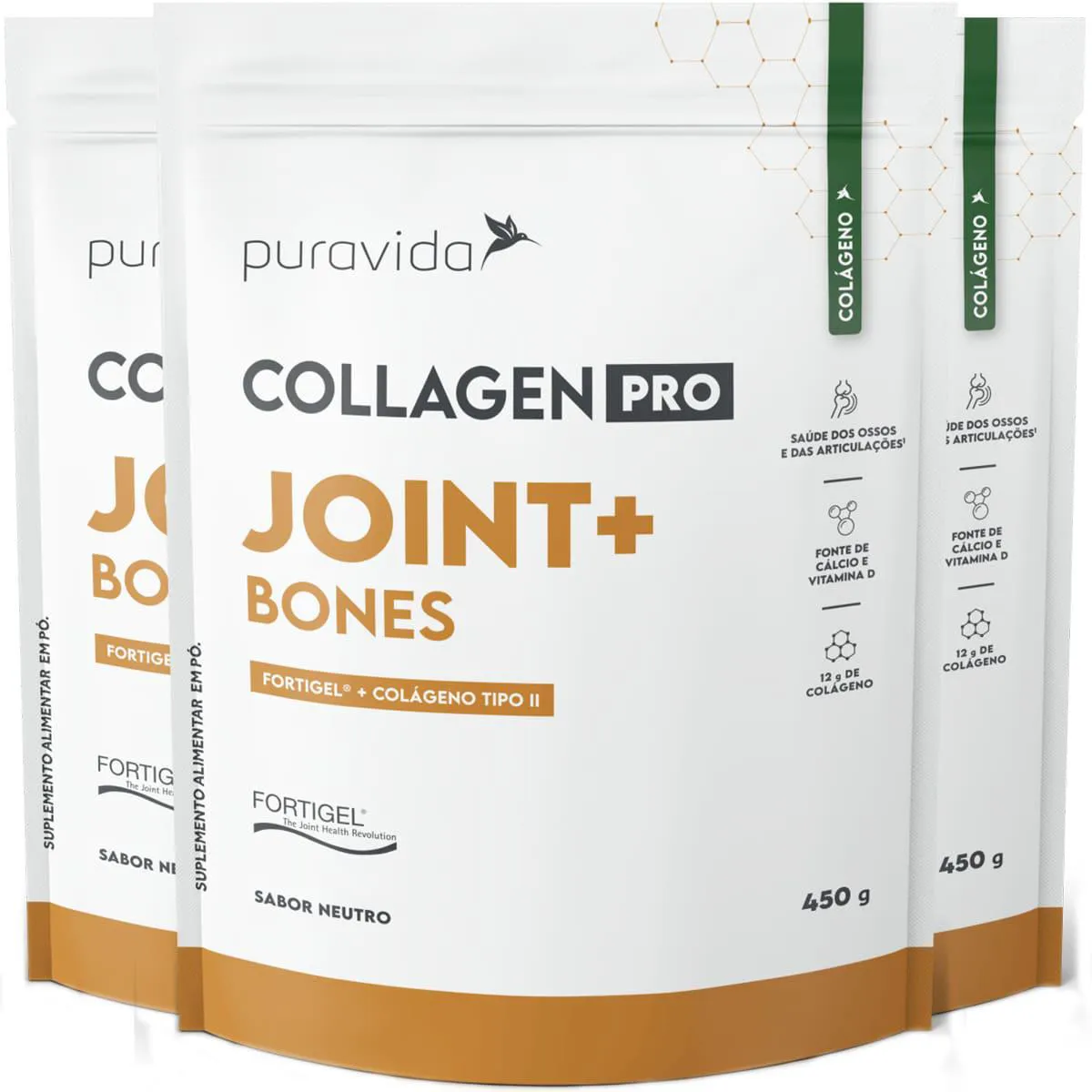 Collagen Pro Joint e Bones 3 X 450g Puravida