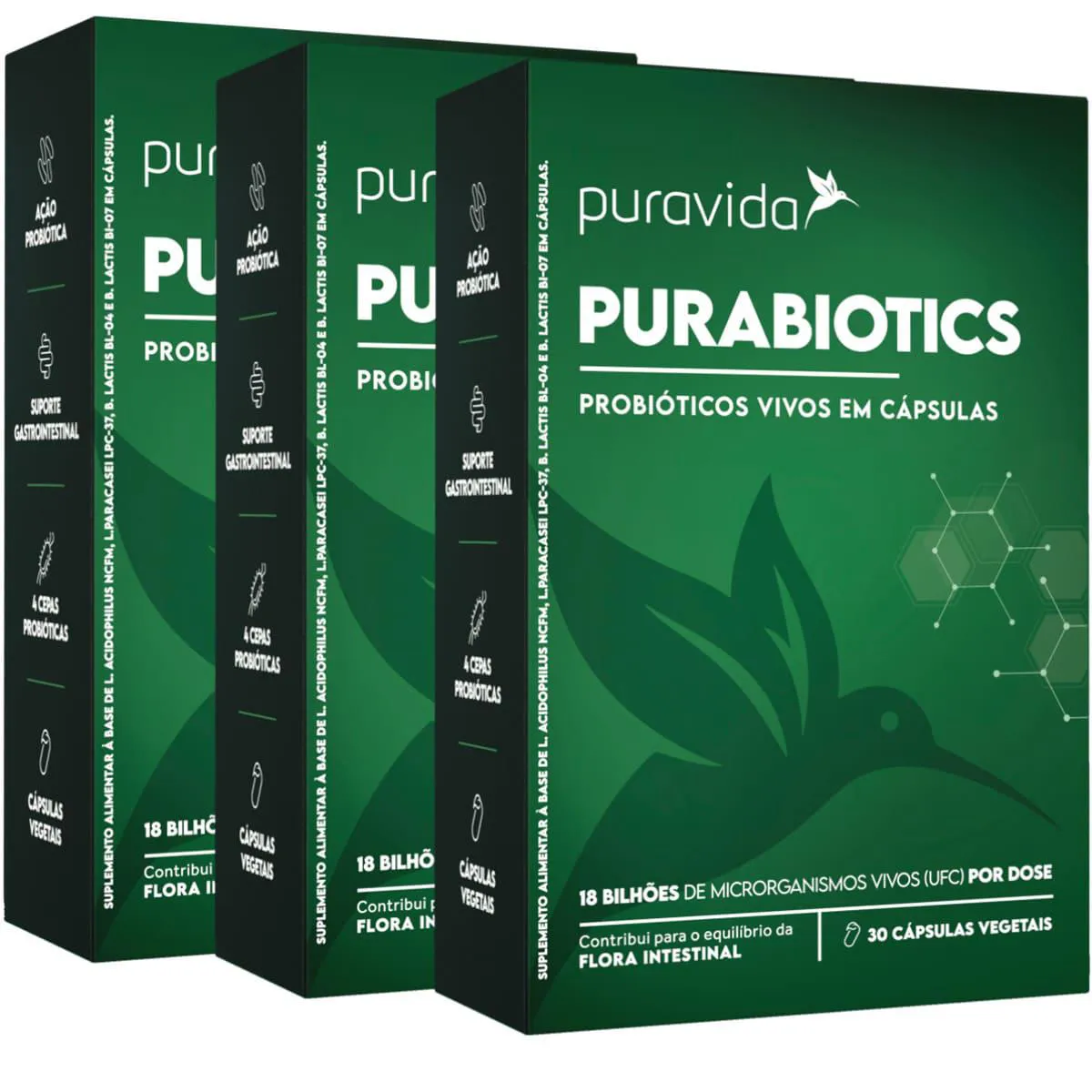 Purabiotics Probióticos Vivos 3 x 30 Cápsulas Puravida
