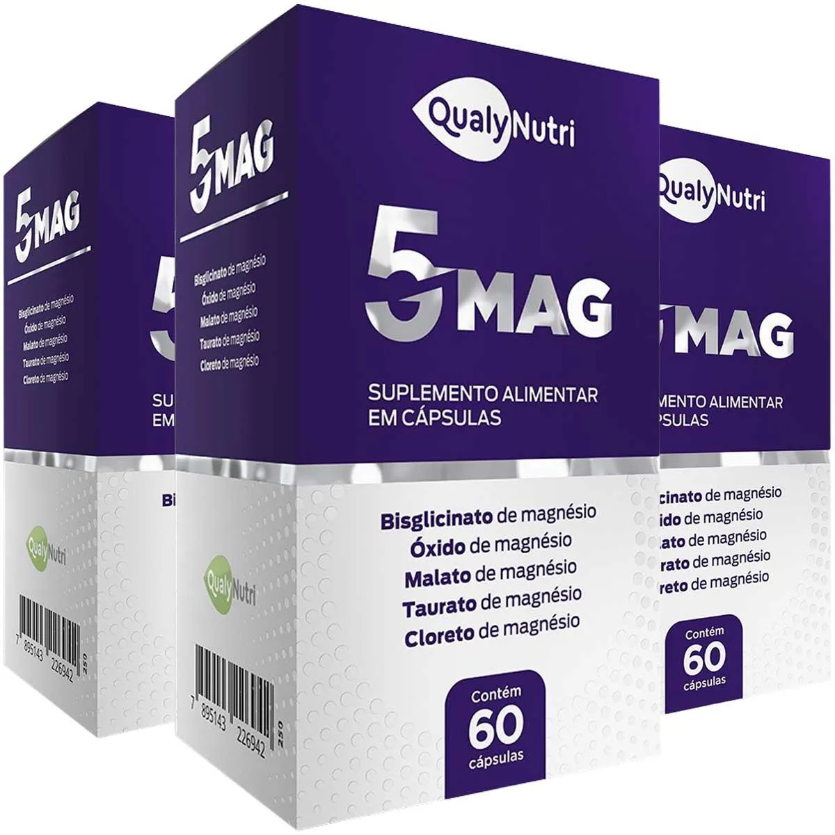 KIT 3X MAGNéSIO 5 EM 1 QUALYNUTRI 5MAG COM 60 CáPSULAS CADA