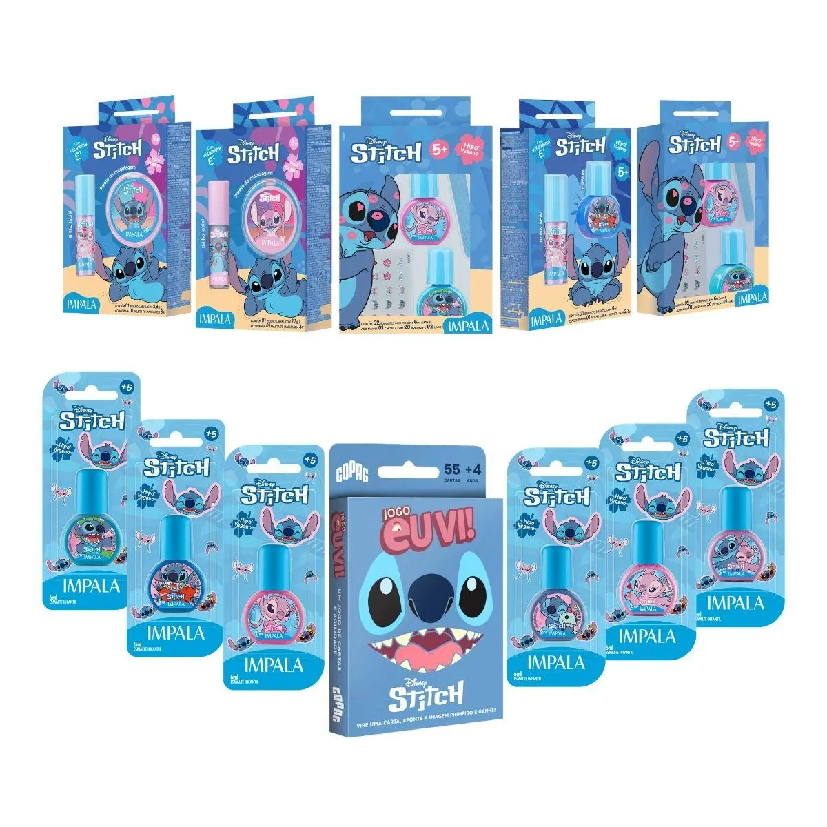 KIT ESMALTE IMPALA COLEçãO STITCH BASE ÁGUA + JOGO DE CARTA