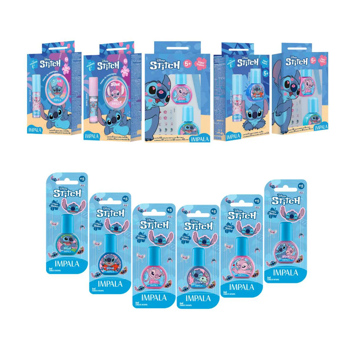 KIT ESMALTE IMPALA COLEçãO STITCH BASE DE ÁGUA + MAQUIAGEM