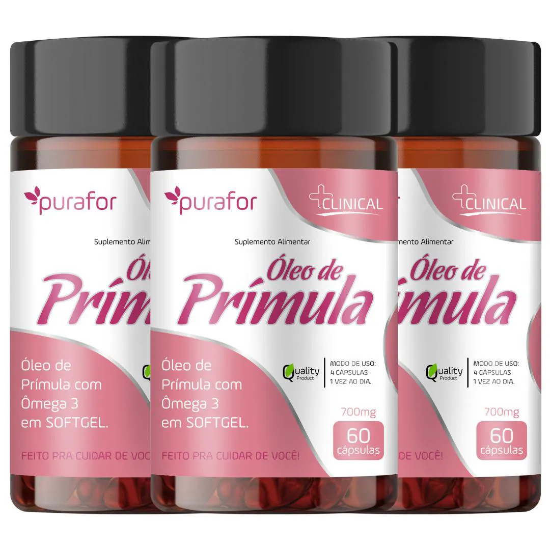 KIT 3X ÓLEO DE PRíMULA TOTAL 180 CAPS - 3 MESES PURAFOR