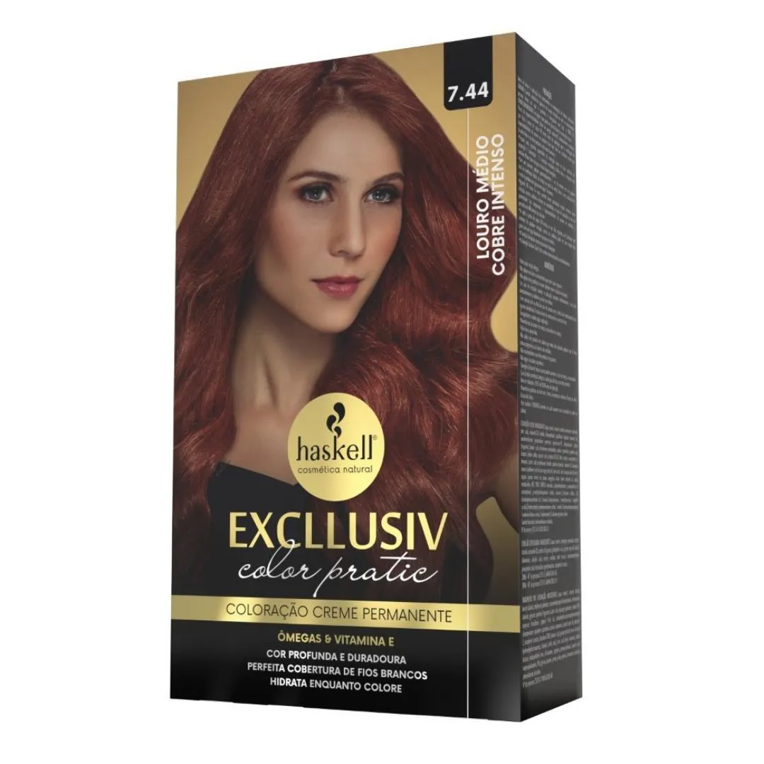 KIT COLORAçãO HASKELL COLOR PRATIC 7.44 LOURO MéDIO COBRE