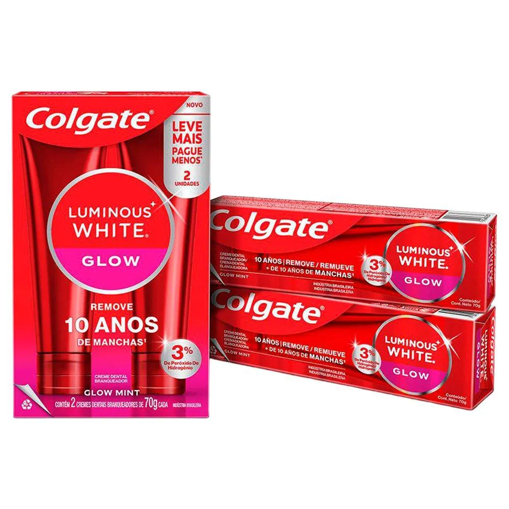 CREME DENTAL COLGATE LUMINOUS WHITE GLOW 70G - EMBALAGEM COM 2 UNIDADES