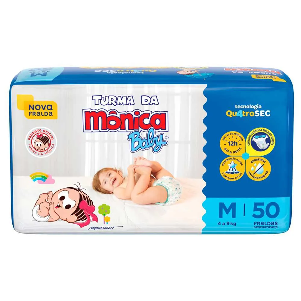 FRALDA DESCARTáVEL TURMA DA MôNICA MEGA M C/50 UNIDADES