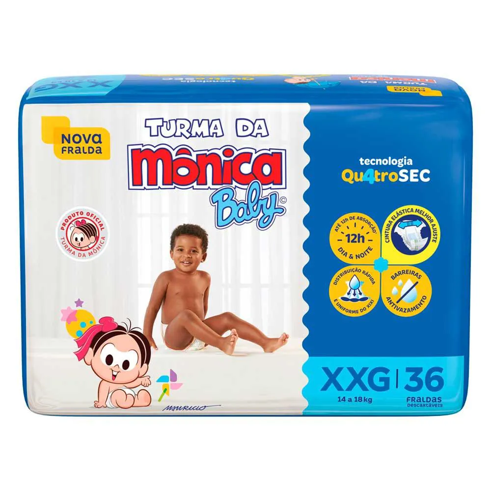 FRALDA DESCARTáVEL TURMA DA MôNICA MEGA XXG C/36 UNIDADES