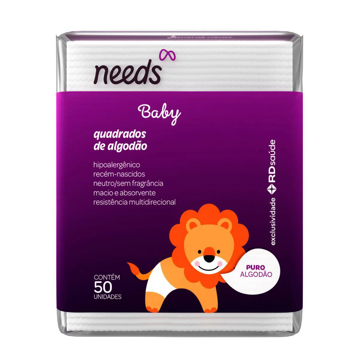 Algodão Quadrado Needs Baby 50 Unidades