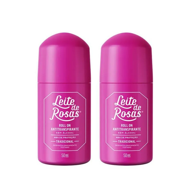 KIT C/2 UNIDADES DE DESODORANTE ROLLON LEITE DE ROSAS 50ML