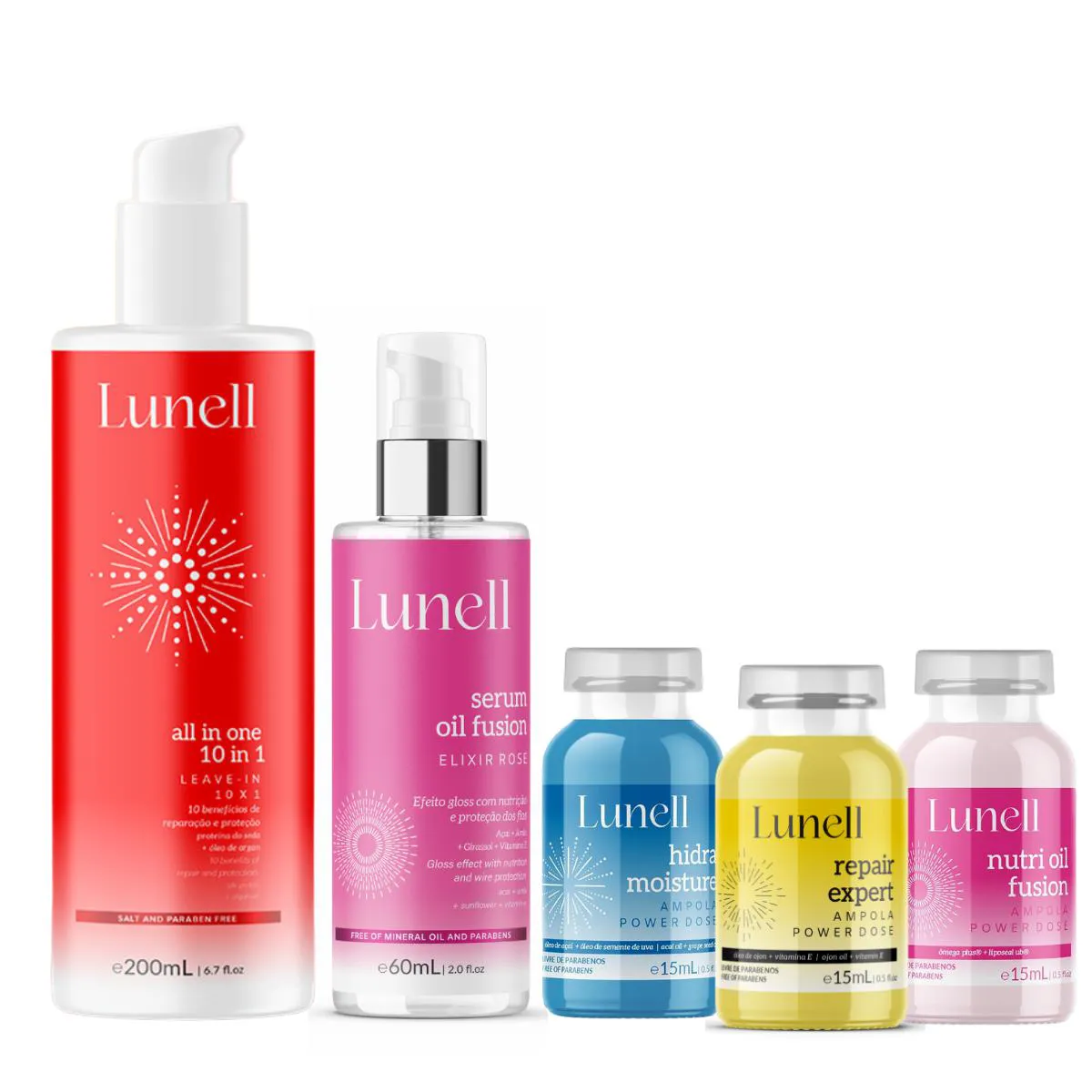 KIT CRONOGRAMA CAPILAR LUNELL + LEAVE - IN 10X1 + SéRUM