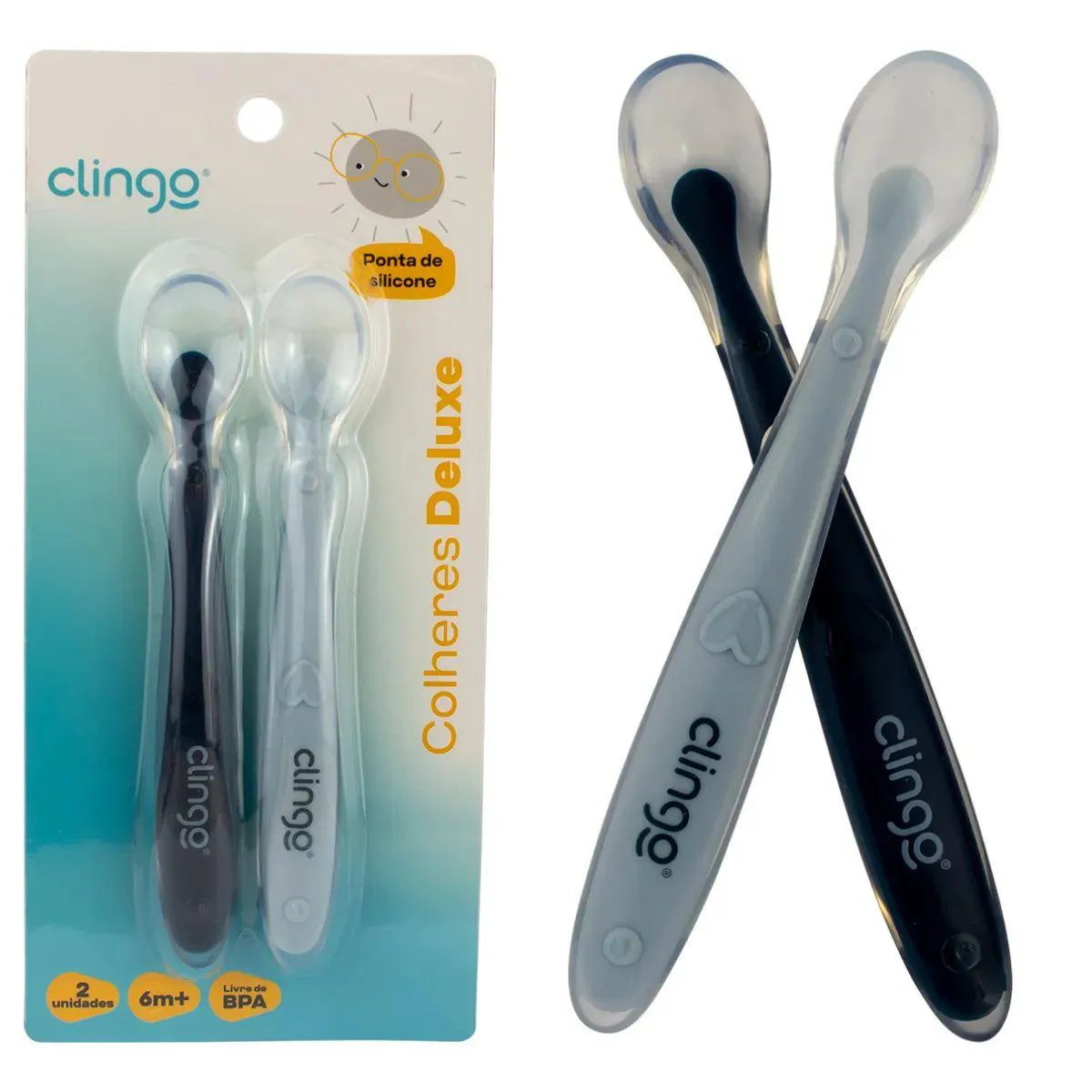 COLHERES DELUXE SILICONE COLORS MARINHO - 2UN - 6M+ - CLINGO