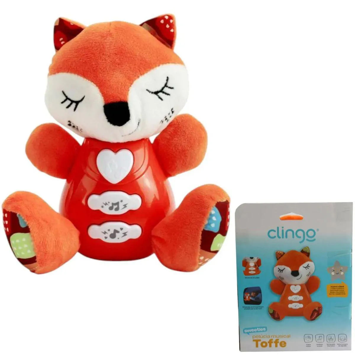 RAPOSA MUSICAL LARANJA - COM SOM E LUZES - CLINGO